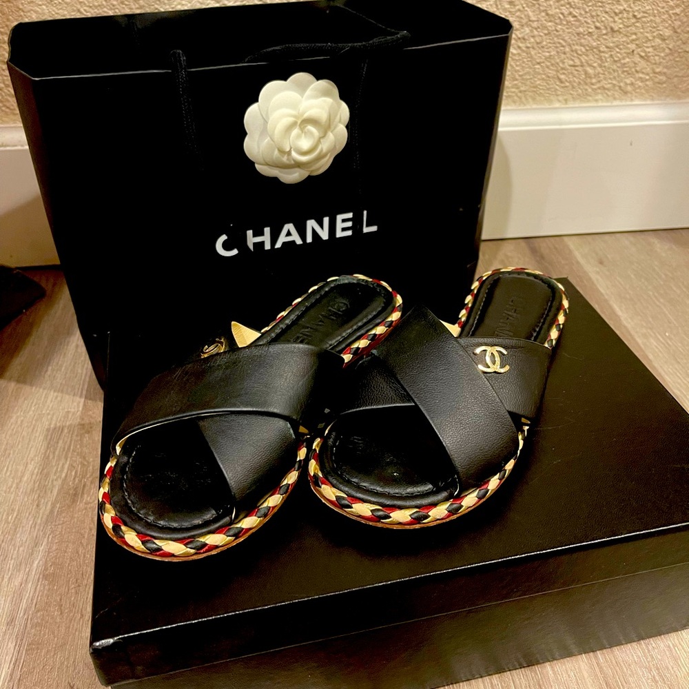Authentic Chanel Criss Cross 17A Leather Sandal